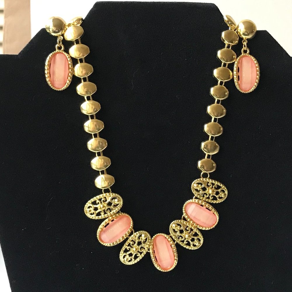 Gold Art Deco Statement Necklace Earrings Set